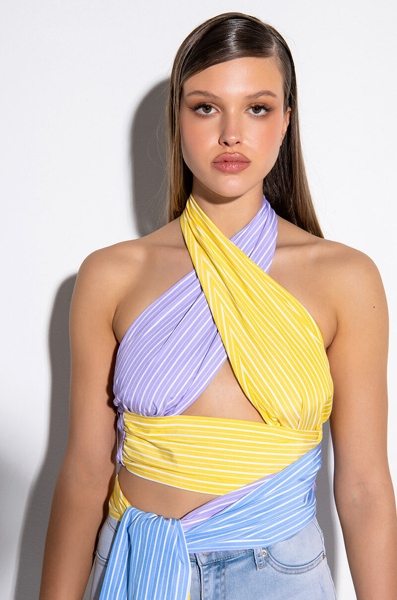 OUI OUI CROPPED HALTER POPLIN BLOUSE