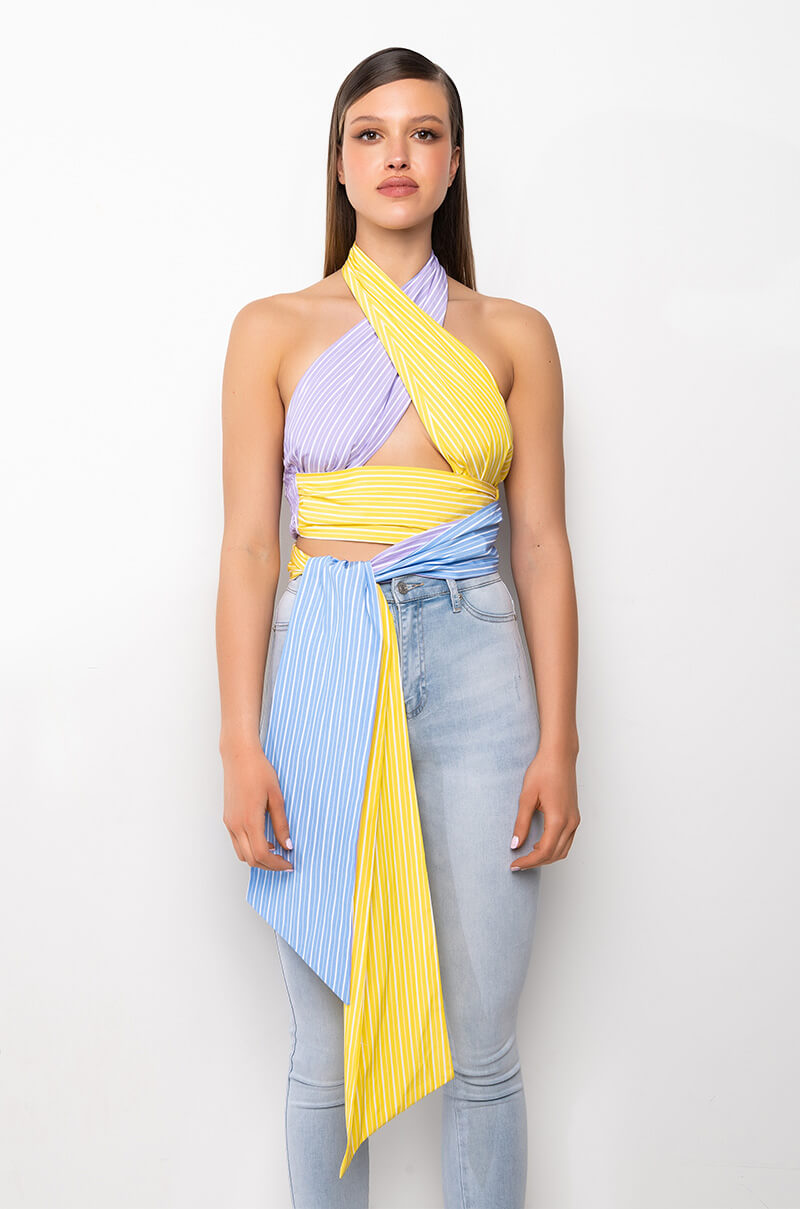 OUI OUI CROPPED HALTER POPLIN BLOUSE