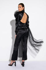 OVER THE MOON PUFF SLEEVE TULLE DETAIL TOP