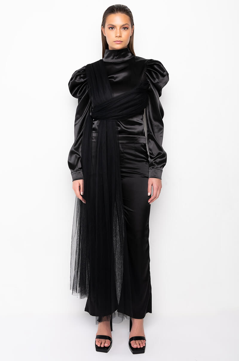 OVER THE MOON PUFF SLEEVE TULLE DETAIL TOP