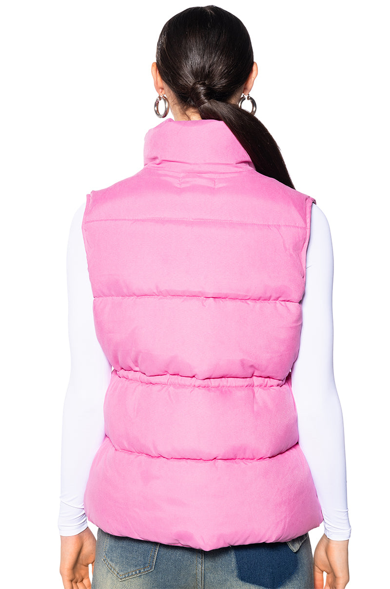 OVERSIZED NYLON PUFFER VEST IN PINK