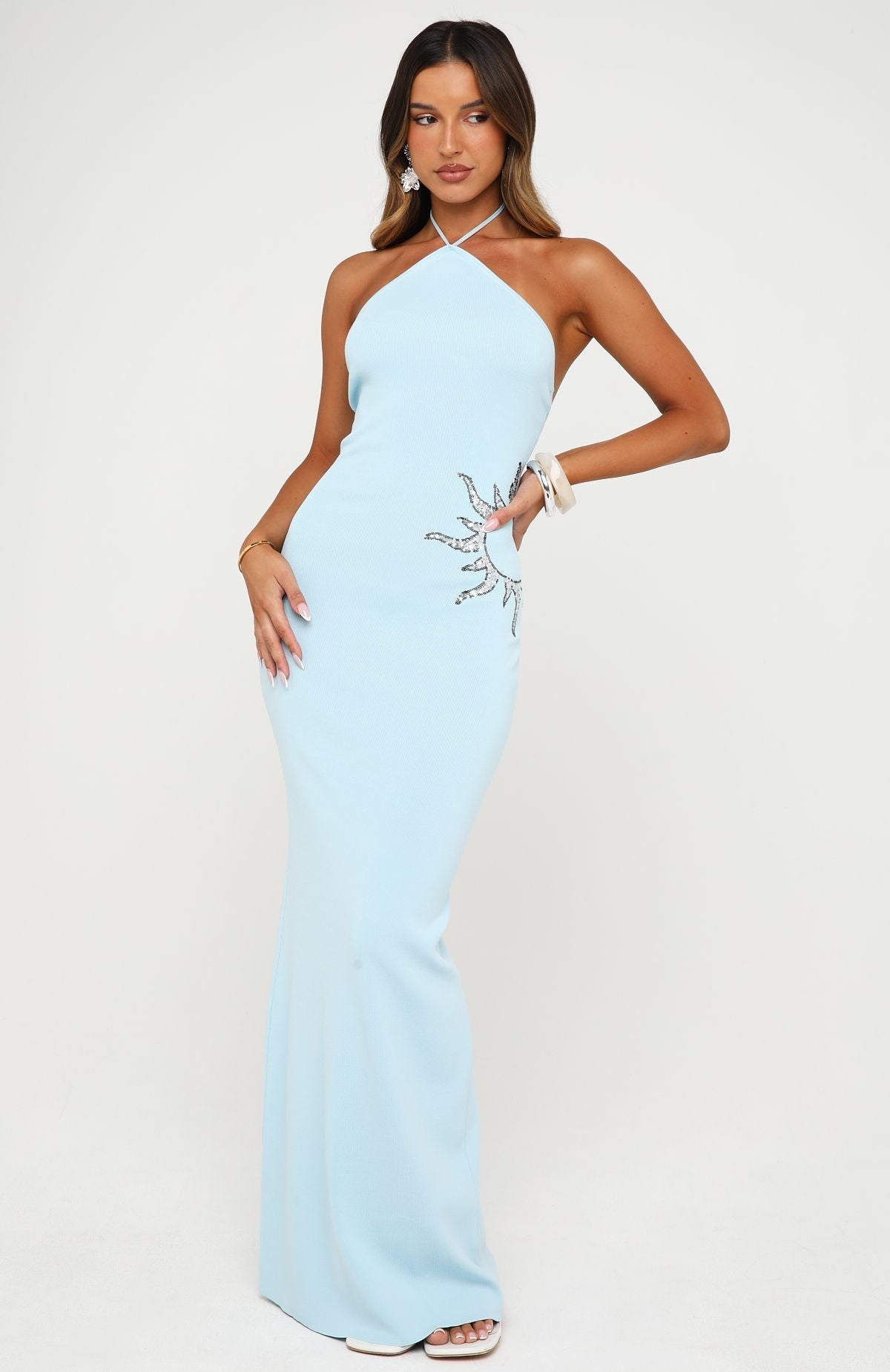 Sunflare Knit Maxi Dress Ice Blue