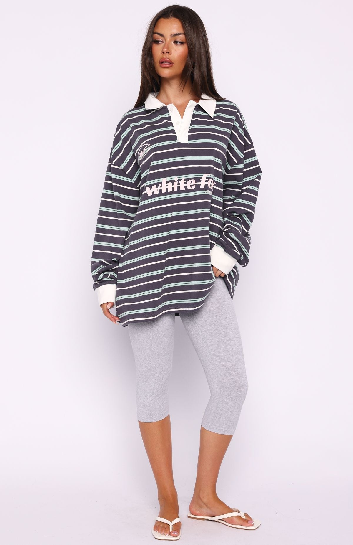 Gentle Affection Long Sleeve Rugby Shirt Grey/Mint Stripe