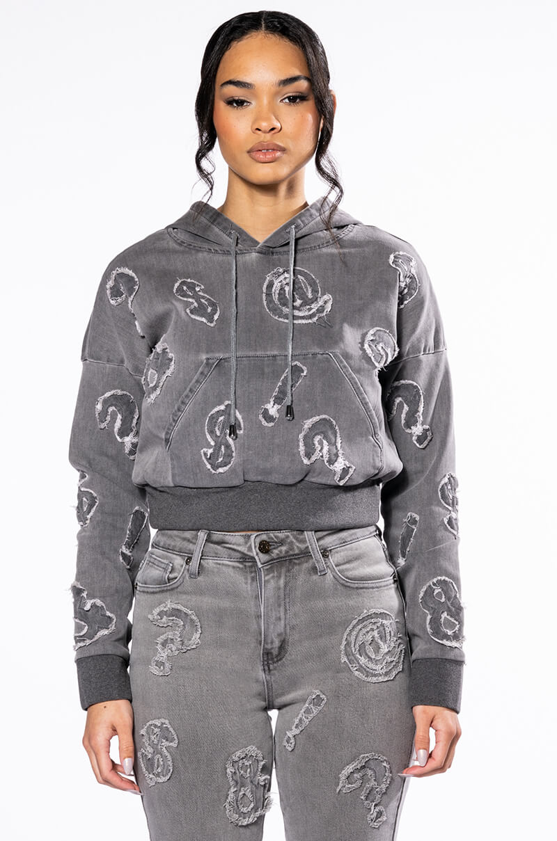 PATCH DETAIL SOFT DENIM HOODIE