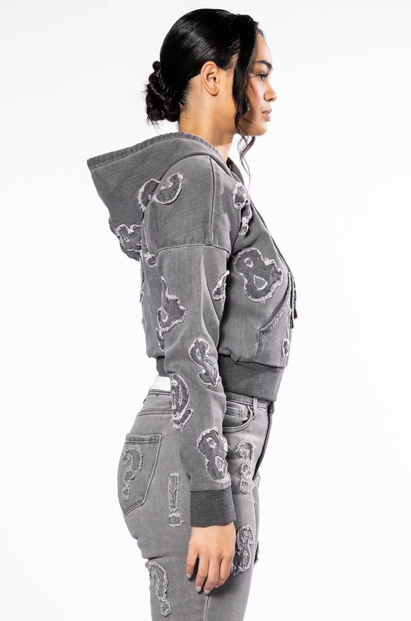 PATCH DETAIL SOFT DENIM HOODIE