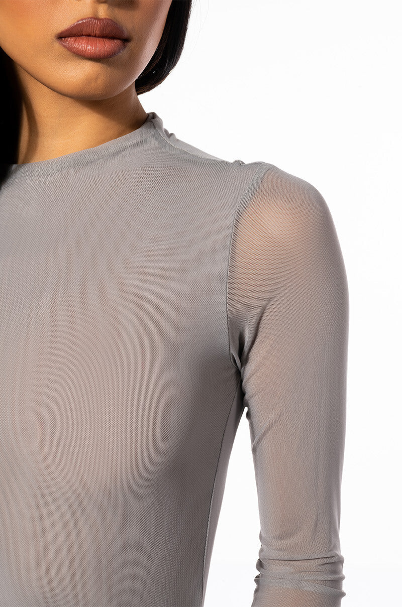 PAXTON SEXY MESH LONG SLEEVE FUNNEL NECK BODYSUIT