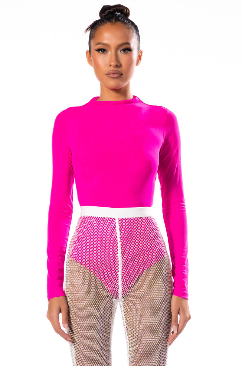 PAXTON SEXY MESH LONG SLEEVE FUNNEL NECK BODYSUIT