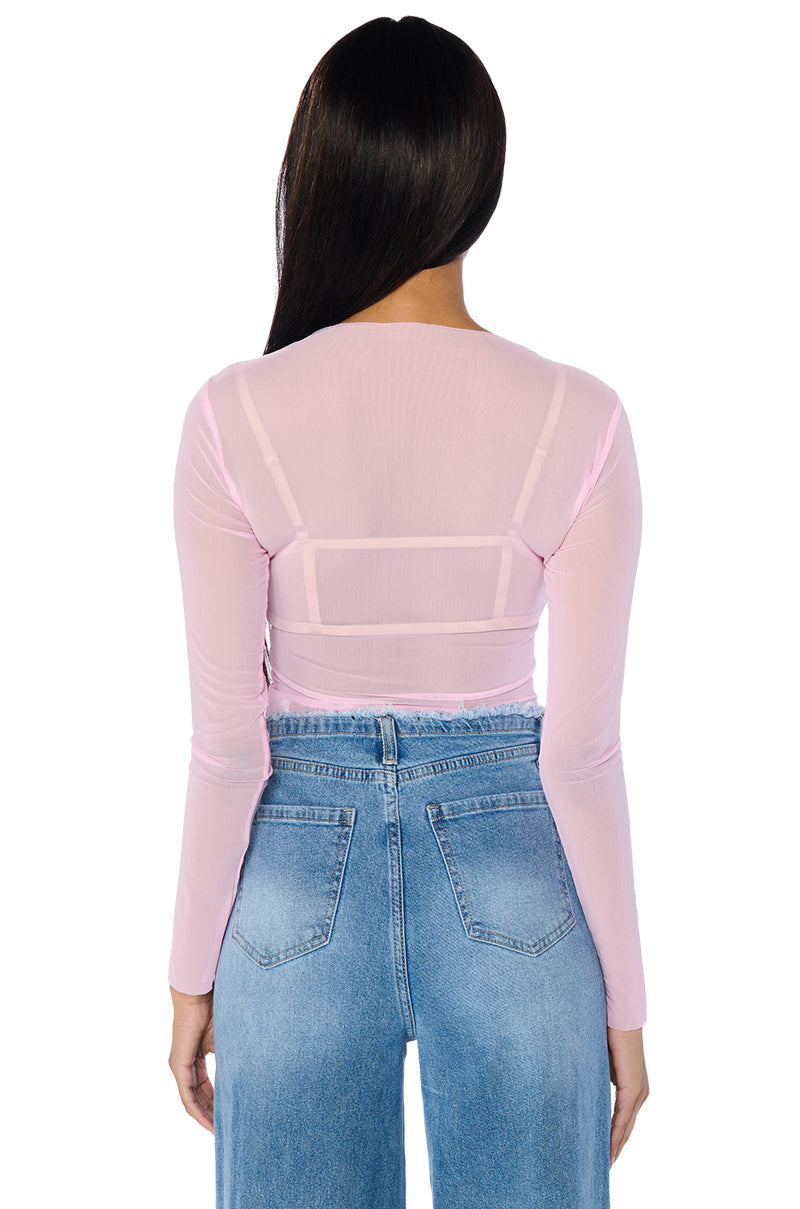 PAXTON TWO PACK RAW HEM LONG SLEEVE MESH TEES IN PINK AND YELLOW