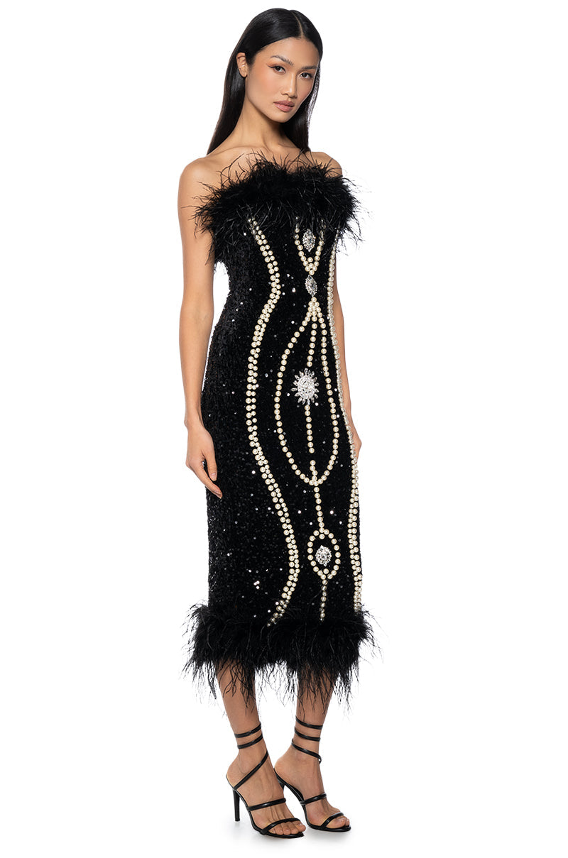 PEARLESCENT BODY SEQUIN MIDI DRESS