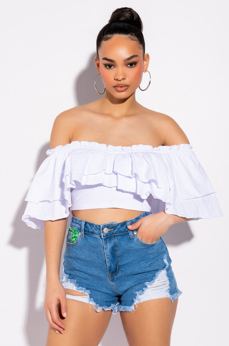 PEEKABOO LEAF PRINT HIGH RISE DISTRESSED JEAN SHORTS