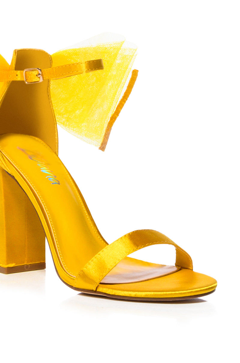 LUIS SATIN BOW SANDAL IN YELLOW