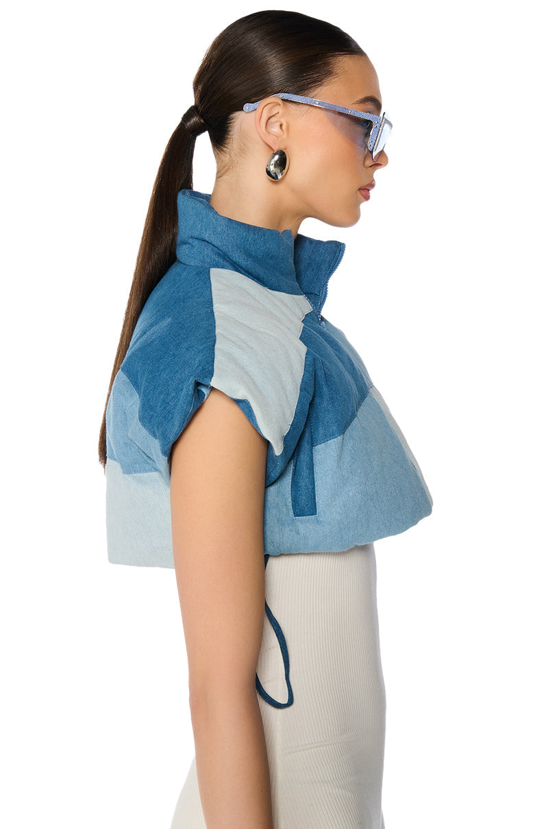 PERI PERI PUFFER VEST IN DENIM