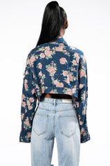 PINK ROSES CROP DENIM JACKET