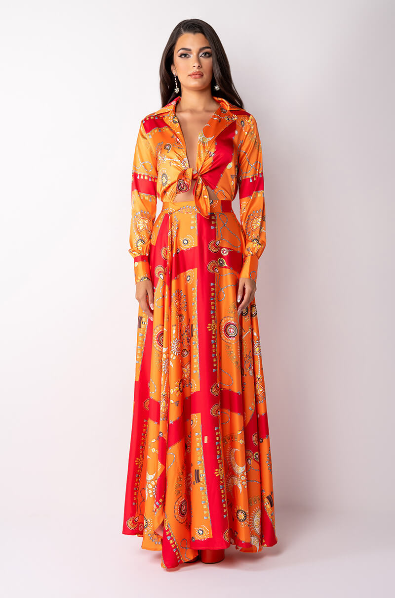 PLACES TO BE SATIN MAXI WRAP SKIRT