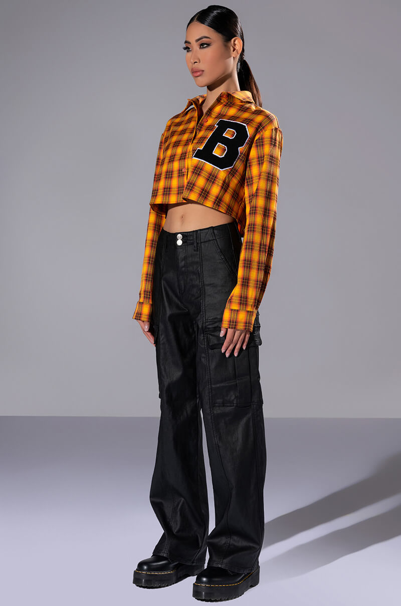 PLAID B LONG SLEEVE BLOUSE