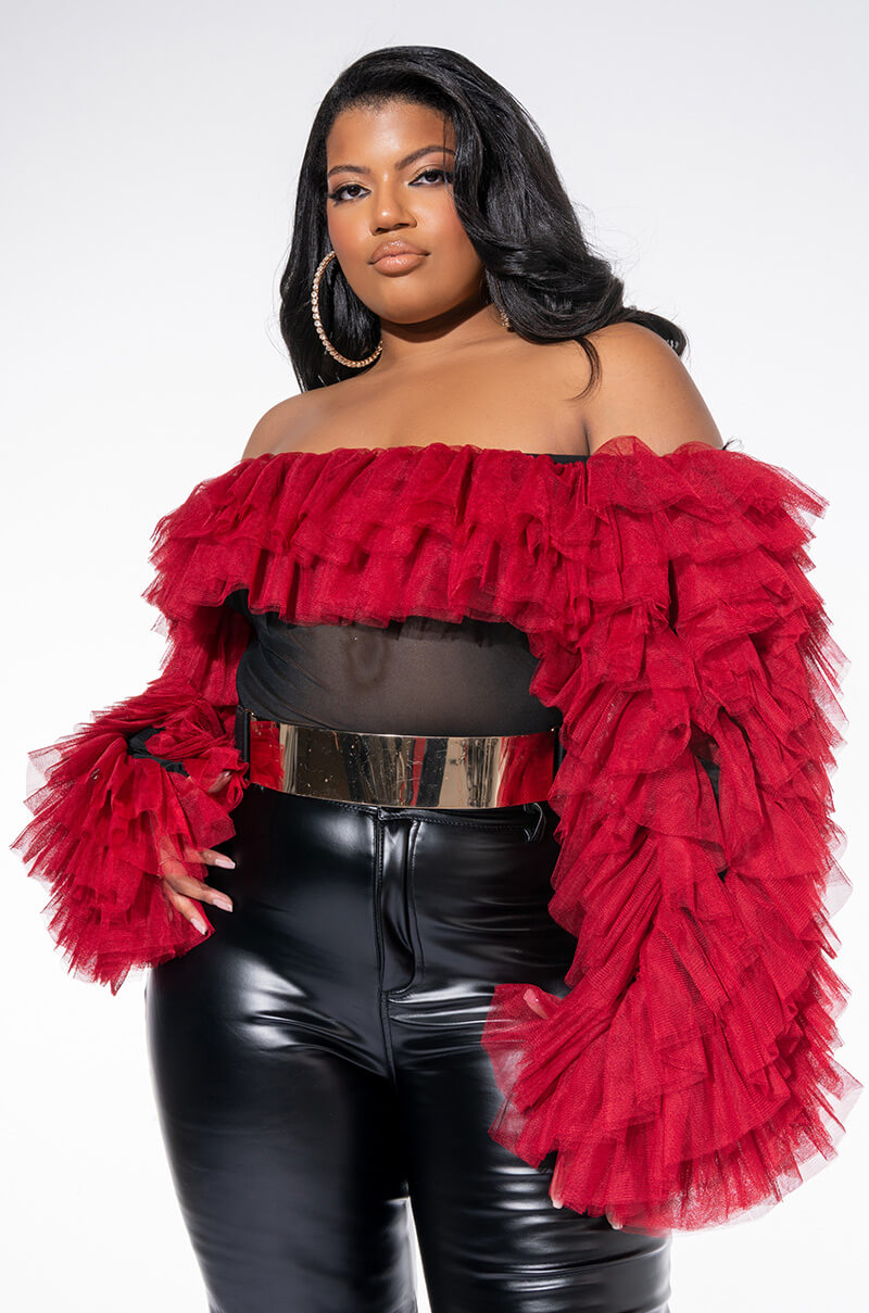 PLUS AWARD WINNER MULTI RUFFLE BODYSUIT