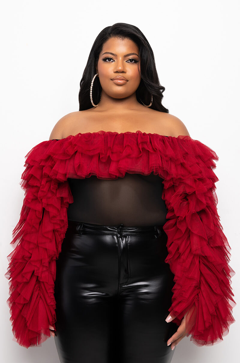 PLUS AWARD WINNER MULTI RUFFLE BODYSUIT