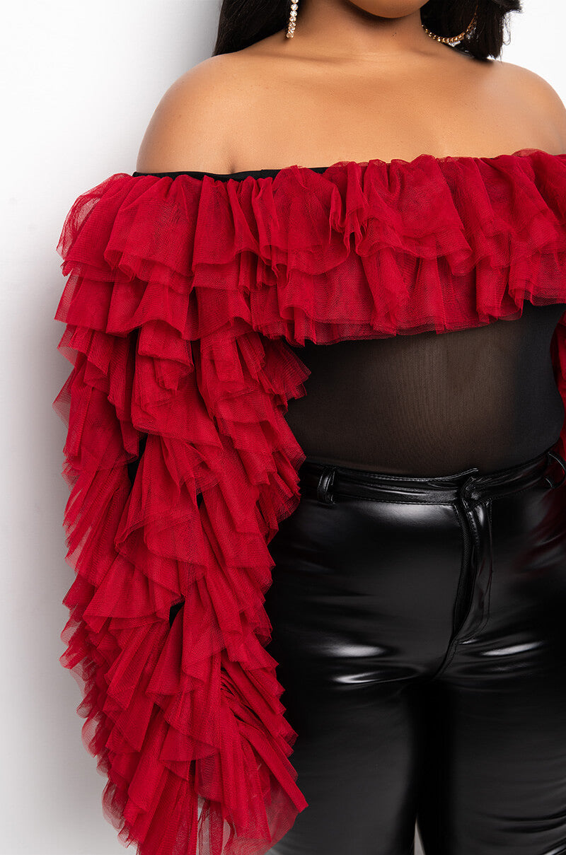 PLUS AWARD WINNER MULTI RUFFLE BODYSUIT