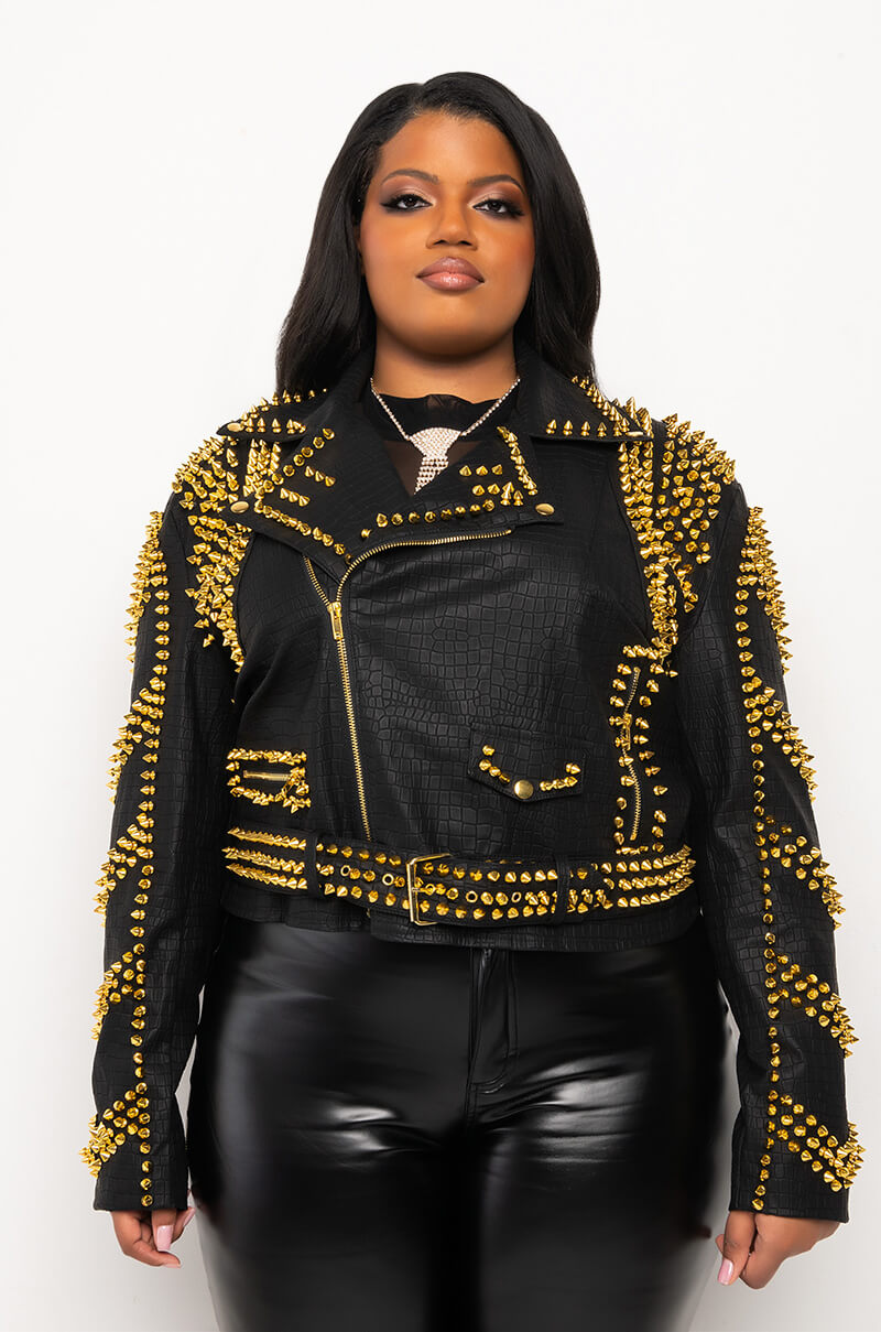 PLUS SOFI GOLD STUD CROC MOTO JACKET