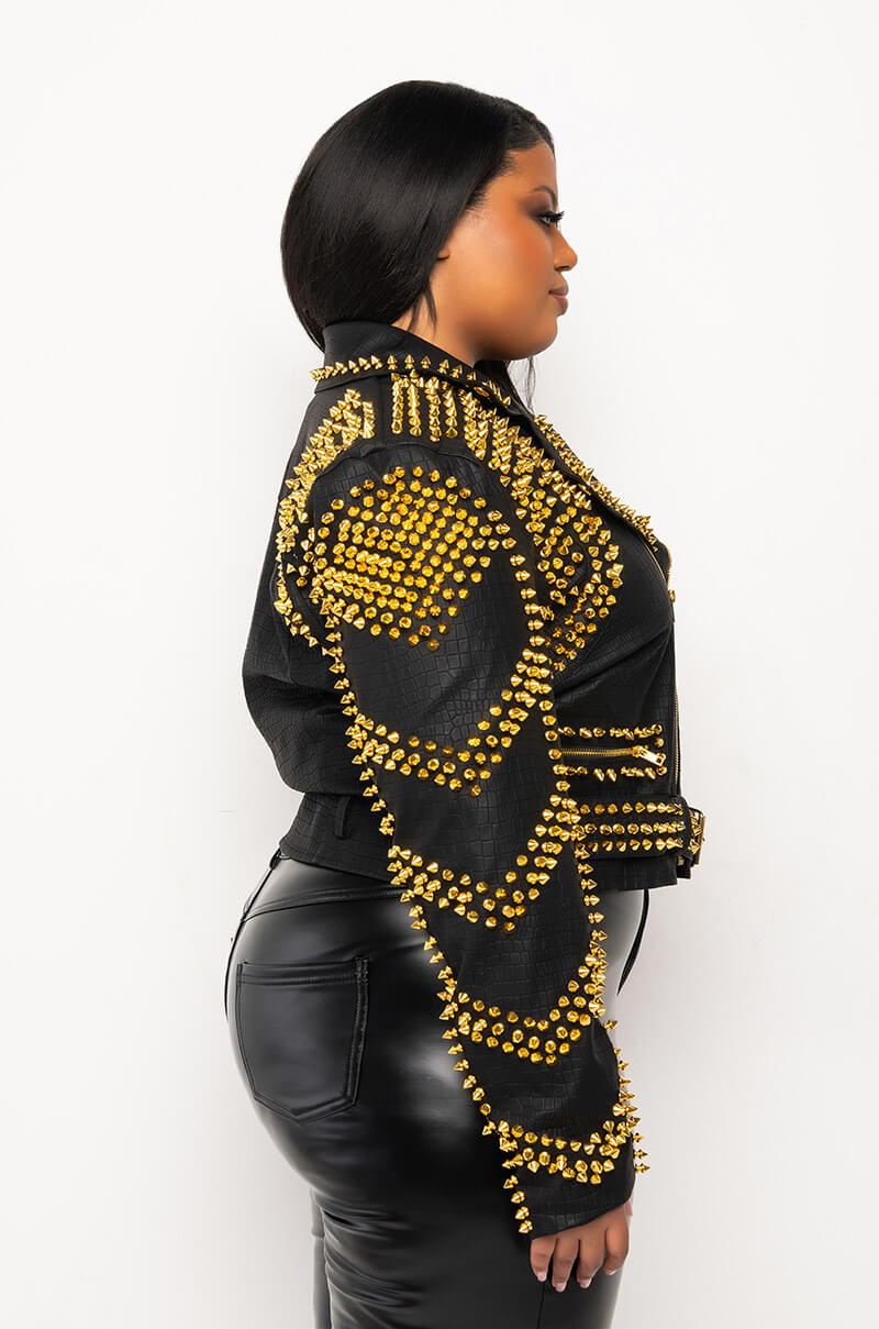 PLUS SOFI GOLD STUD CROC MOTO JACKET