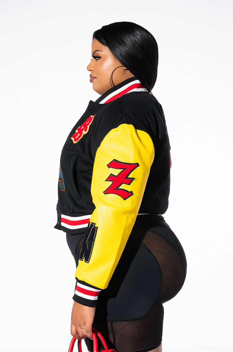 PLUS AZALEA WANG COLOR BLACK VARSITY BOMBER