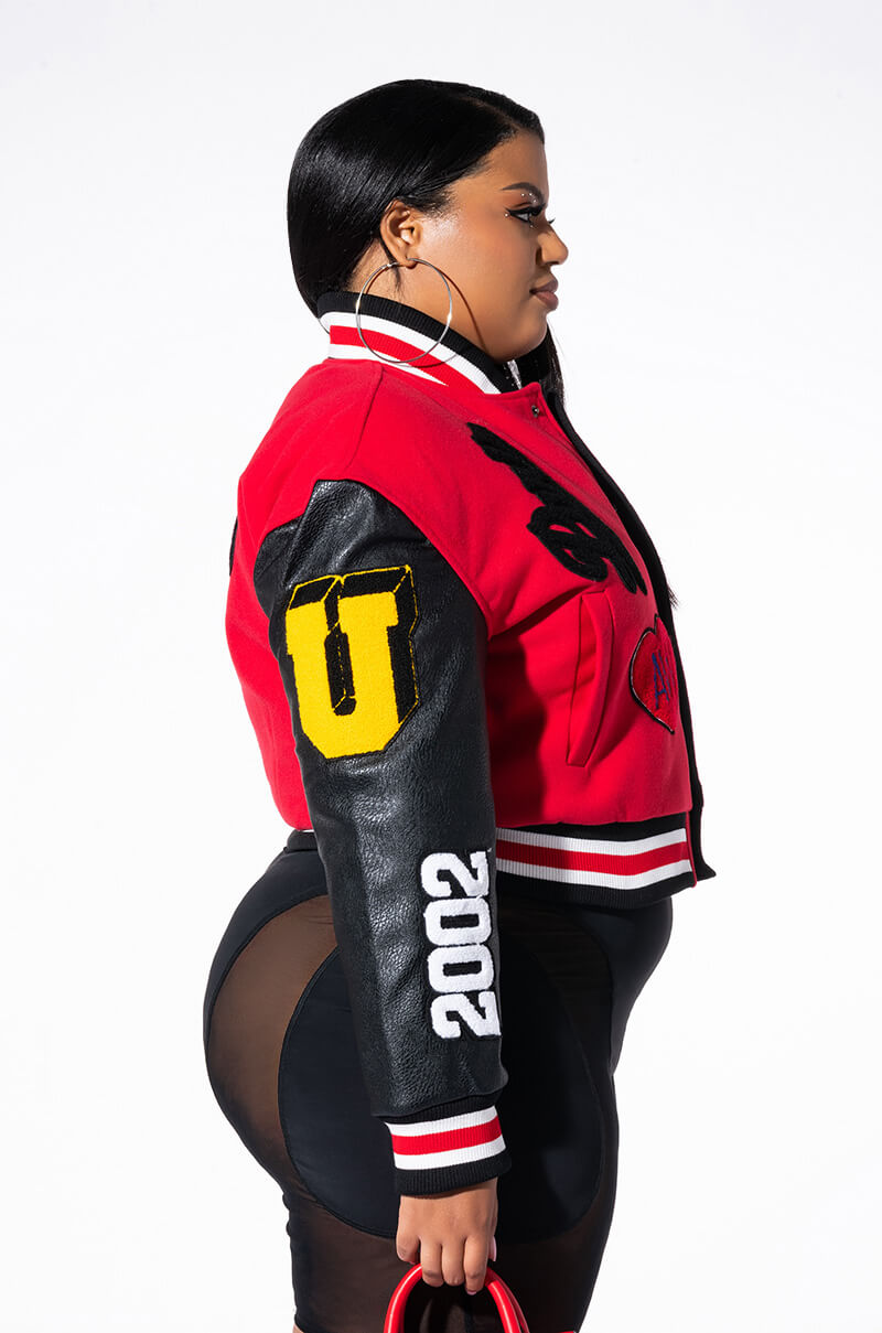 PLUS AZALEA WANG COLOR BLACK VARSITY BOMBER