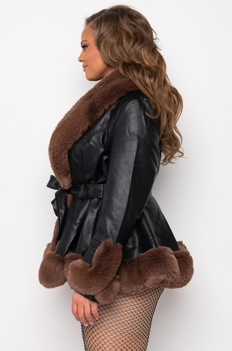 PLUS AZALEA WANG FAUX FUR TRIM PEPLUM MOTO