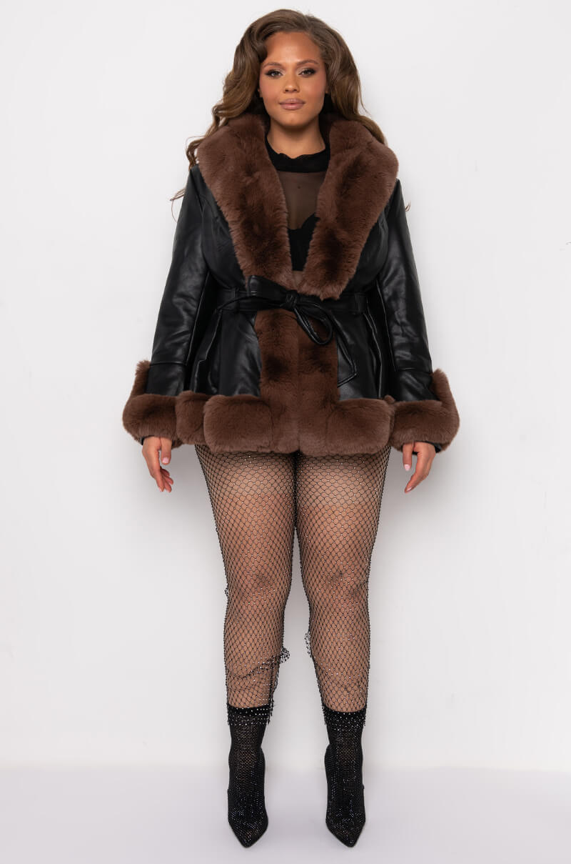 PLUS AZALEA WANG FAUX FUR TRIM PEPLUM MOTO