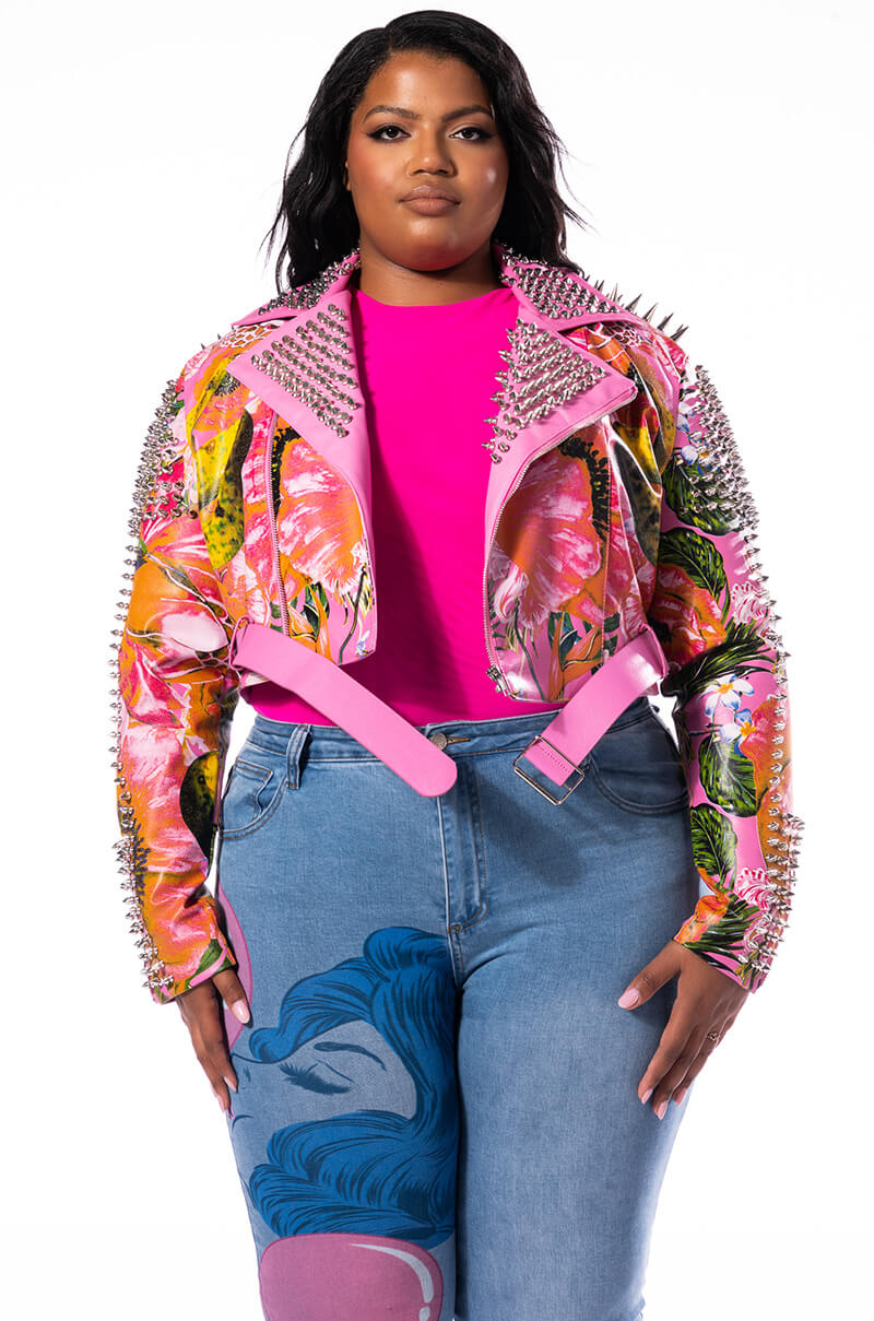 PLUS SPRING FEVER FLORAL MOTO JACKET