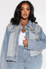 PLUS CARLI ULTRA BEDAZZLE RHINESTONE DENIM JACKET