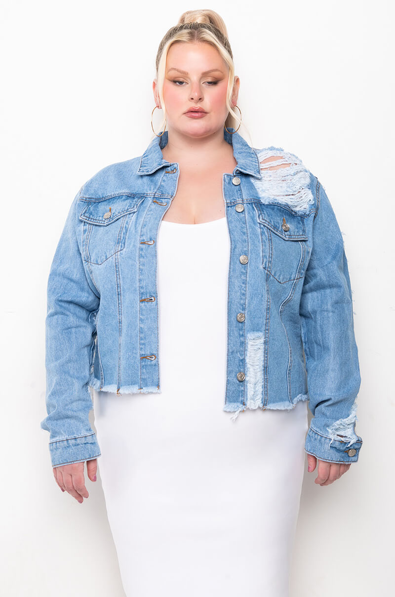 PLUS ULTRA DISTRESSED CROP DENIM JACKET