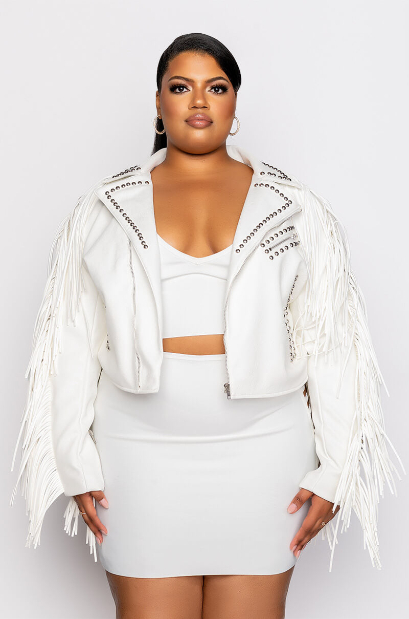 PLUS KARL WON THE JACKPOT FRINGE HITCHED MOTO JACKET