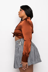 PLUS BETTER BELIEVE IT TIE FRONT SATIN BODYSUIT
