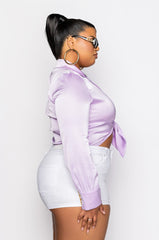 PLUS BETTER BELIEVE IT TIE FRONT SATIN BODYSUIT