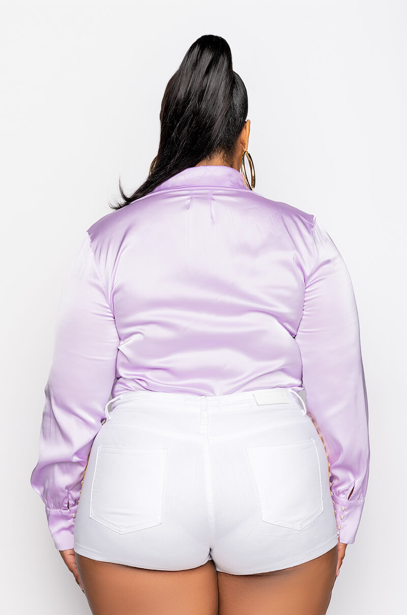 PLUS BETTER BELIEVE IT TIE FRONT SATIN BODYSUIT
