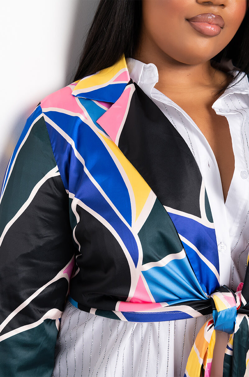PLUS CHIQUITA SATIN TIE FRONT BLOUSE