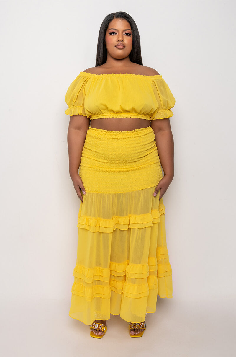 PLUS DELILAH SMOCKED MAXI SKIRT