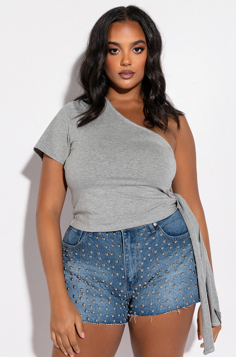 PLUS DROPLET STUD DENIM SHORTS