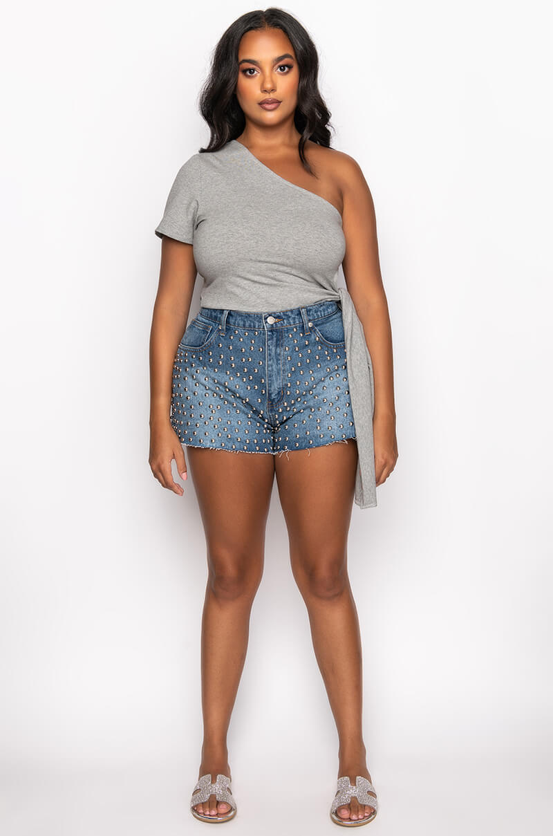 PLUS DROPLET STUD DENIM SHORTS