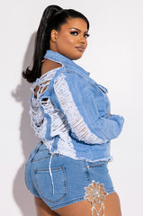 PLUS FLORENCE RHINESTONE CUT OUT DENIM SHORT
