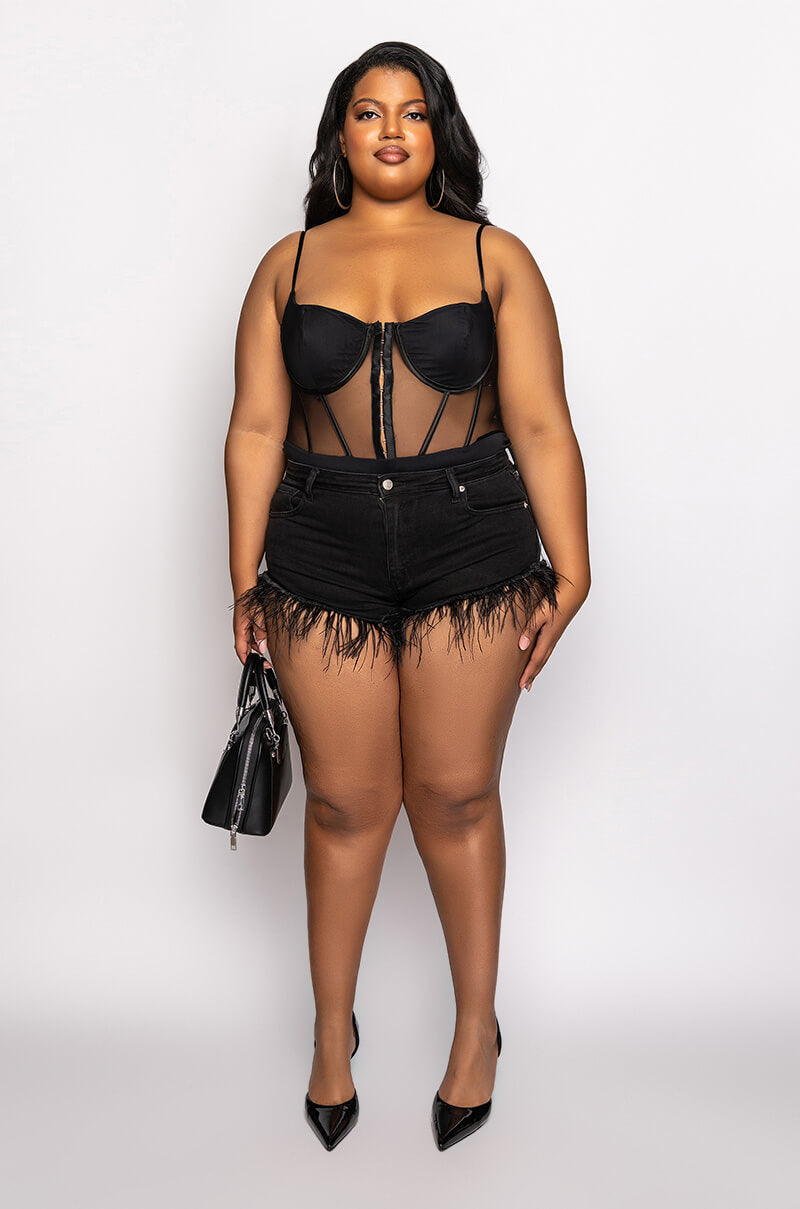 PLUS HIGH RISE FEATHER SHORTS