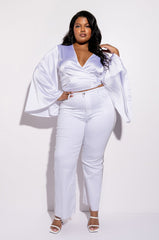 PLUS MAKIN MOVES TIE FRONT BUTTERFLY SLEEVE CROP SATIN BLOUSE