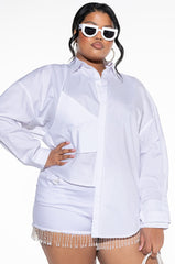PLUS LILA LAYERED LOOK ASYMMETRICAL POPLIN BLOUSE
