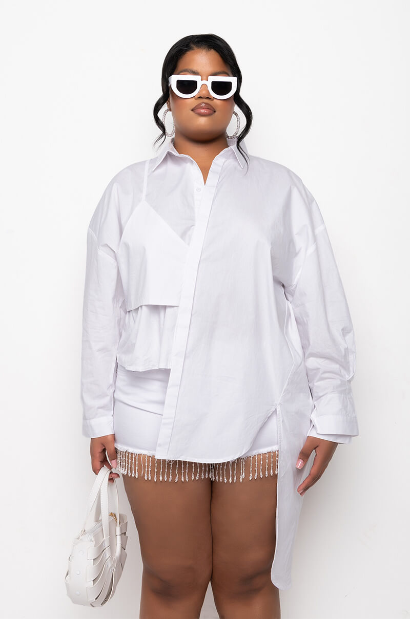 PLUS LILA LAYERED LOOK ASYMMETRICAL POPLIN BLOUSE
