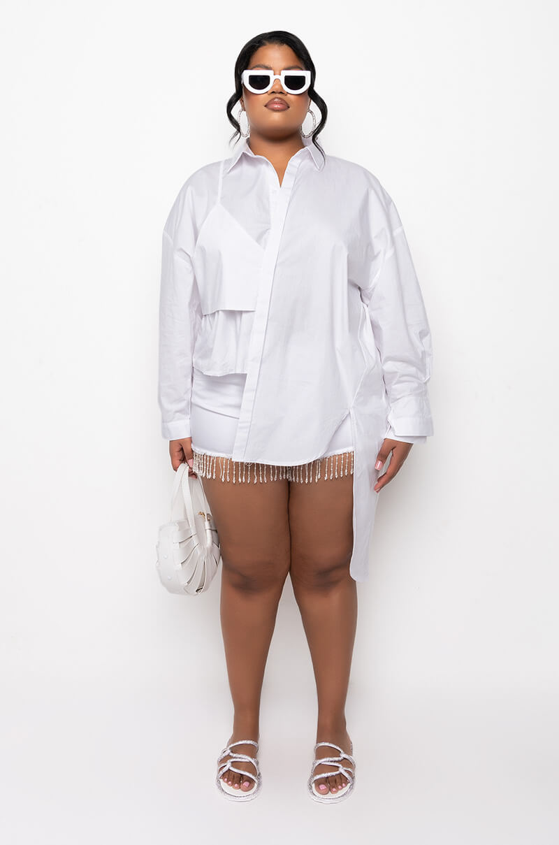 PLUS LILA LAYERED LOOK ASYMMETRICAL POPLIN BLOUSE