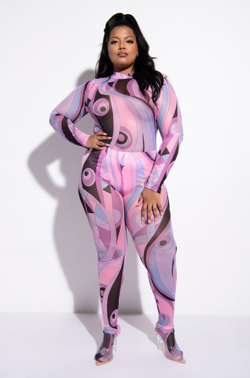 PLUS BIA LONG SLEEVE MOCK NECK MESH BODYSUIT