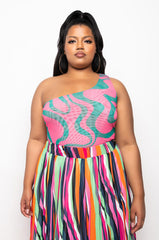PLUS NOT THAT DEEP ONE SHOULDER MESH BODYSUIT