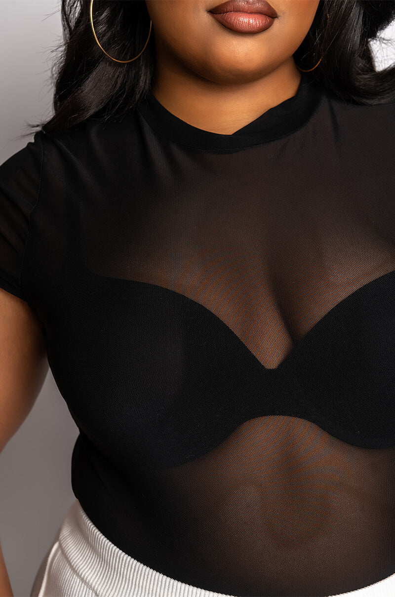 PLUS SO FIERCE SHORT SLEEVE MOCK NECK BODYSUIT