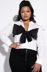 PLUS POSH PUFF SLEEVE CROP BUTTON DOWN BLOUSE