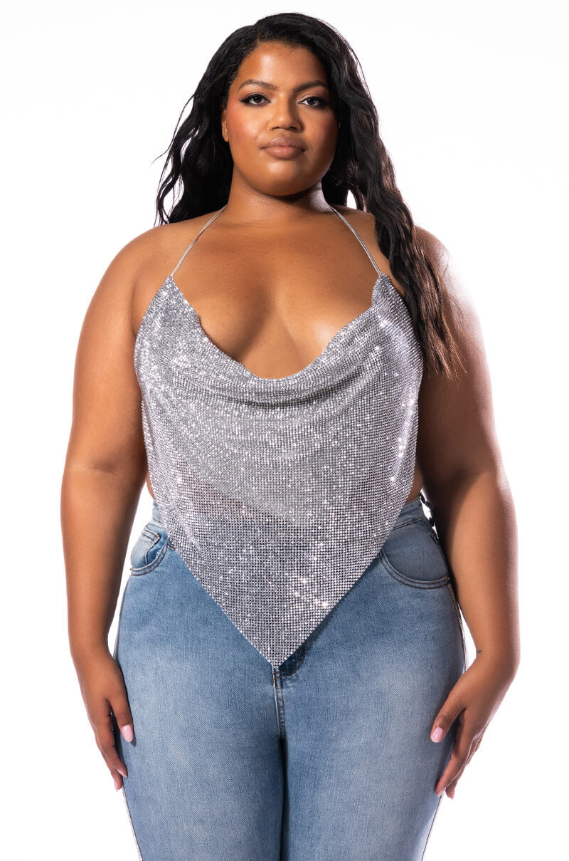 PLUS RIRI COWL NECK RHINESTONE BRALETTE